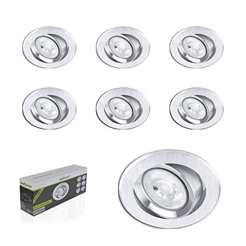 INNOVATE® Einbaurahmen 6er Set – 35° schwenkbar Einbaustrahler Alu gebürstet – inklusive 6x LED/Halogen GU10 Fassung– 27mm flacher Einbauspot 68mm Lochausschnitt - 84mm Ø Rahmen excl. Leuchtmittel von INNOVATE