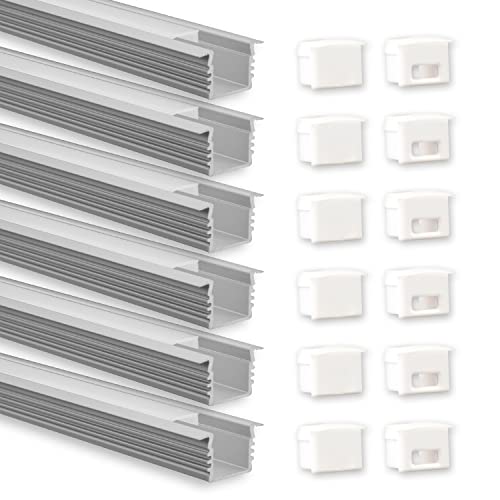 INNOVATE LED Leiste Aluminium [6x1m Aluprofil LED Streifen Set] U Profil Aluminium Indirekte Beleuchtung I Lichtleiste Deckenleisten (Silber/Milchig, Einbauprofil Midi) von INNOVATE