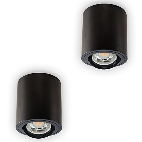 INNOVATE LED Aufbauspot - 35° schwenkbare Aufbauleuchte - kompakter Aufputz Deckenspot - moderner IP20 Aufbaustrahler GU10 Fassung - flaches Downlight excl. Leuchtmittel (2 Stück, Schwarz Rund) von INNOVATE