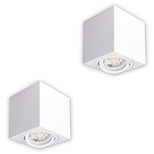 INNOVATE® LED Aufbauspot - 35° schwenkbare Aufbauleuchte - kompakter Aufputz Deckenspot - moderner IP20 Aufbaustrahler GU10 Fassung - flaches Downlight excl. Leuchtmittel (2 Stück, Weiß Eckig) von INNOVATE