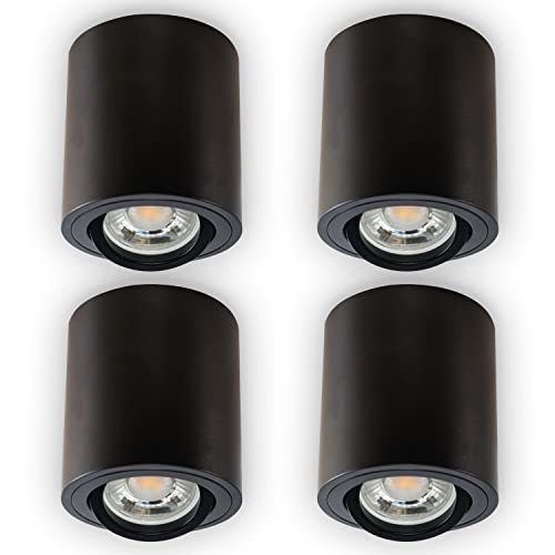INNOVATE LED Aufbauspot - 35° schwenkbare Aufbauleuchte - kompakter Aufputz Deckenspot - moderner IP20 Aufbaustrahler GU10 Fassung - flaches Downlight excl. Leuchtmittel (4 Stück, Schwarz Rund) von INNOVATE