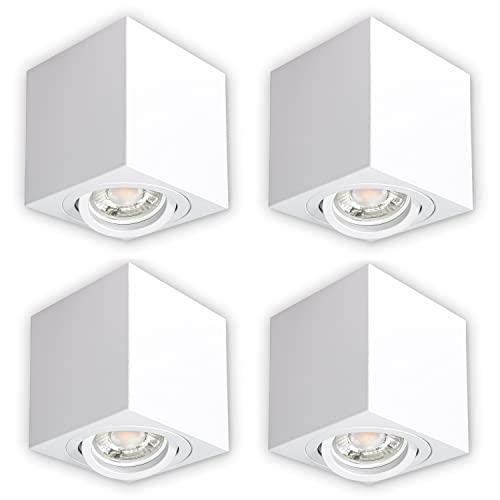 INNOVATE LED Aufbauspot - 35° schwenkbare Aufbauleuchte - kompakter Aufputz Deckenspot - moderner IP20 Aufbaustrahler GU10 Fassung - flaches Downlight excl. Leuchtmittel (4 Stück, Weiß Eckig) von INNOVATE
