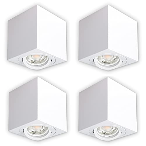 INNOVATE® LED Aufbauspot - 35° schwenkbare Aufbauleuchte - kompakter Aufputz Deckenspot - moderner IP20 Aufbaustrahler GU10 Fassung - flaches Downlight excl. Leuchtmittel (4 Stück, Weiß Eckig) von INNOVATE