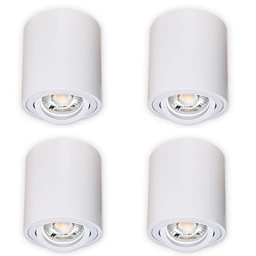 INNOVATE LED Aufbauspot - 35° schwenkbare Aufbauleuchte - kompakter Aufputz Deckenspot - moderner IP20 Aufbaustrahler GU10 Fassung - flaches Downlight excl. Leuchtmittel (4 Stück, Weiß Rund) von INNOVATE