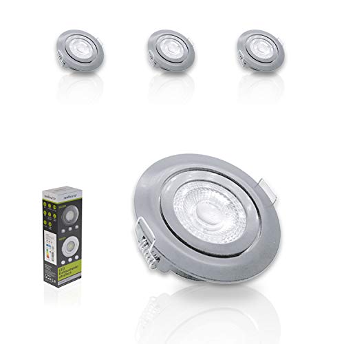 INNOVATE® LED Einbaustrahler 3er Set nickel – 7 Watt LED Deckenleuchte flach 230V – 450 Lumen Leuchtmodul warmweiß 3000K - 68mm Lochausschnitt Deckenspot - 35° schwenkbar Spot dimmbar von INNOVATE