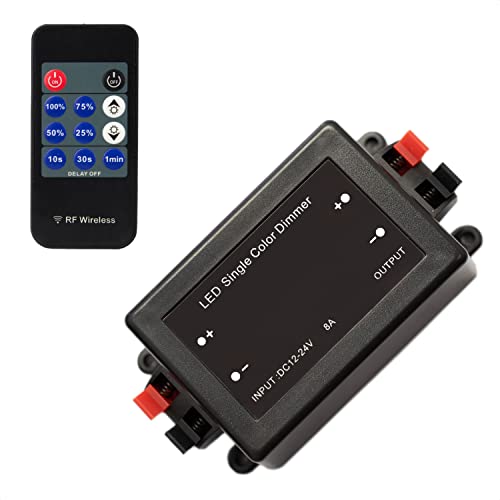 INNOVATE® LED Streifen Kabeldimmer Controller Funkdimmer Dimm Schalter - inklusive Fernbedienung (LED Streifen Dimmer - 1 Kanal Funkdimmer - 12-24V, 8A) von INNOVATE