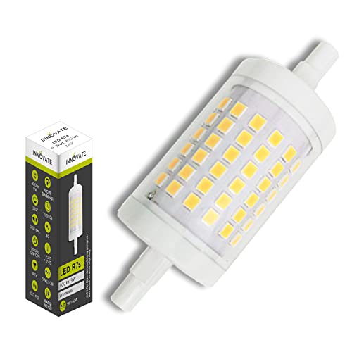 INNOVATE® R7S LED 78mm – 90 SMD Stableuchte 9 Watt – 800 Lumen LED Stab - 75 Watt LED Halogen Ersatz 360° Abstrahlwinkel – CRI 80 LED Leuchtmittel R7S 230V nicht dimmbar (78x28.5mm 3000K 9W SMD) von INNOVATE