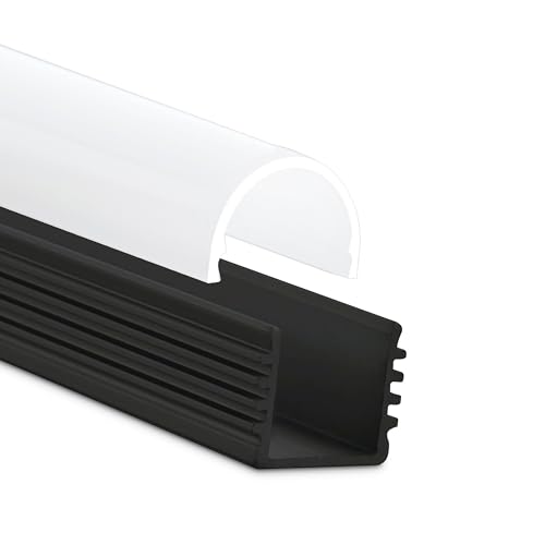 INNOVATE 2M Aluminium Profil - Alu Profil Schiene Leiste LED Streifen - U-Profile für LED Stripes LED Streifen (Alu U-Profil bis max. 12mm Breite schwarz - runde milchige Abdeckung) von INNOVATE