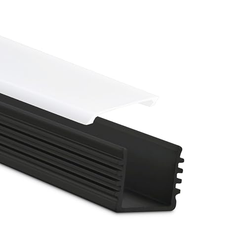 INNOVATE 2m Aluminium Profil - Alu Profil Schiene Leiste LED Streifen - U-Profile für LED Stripes LED Streifen (Alu U-Profil bis max. 12mm Breite schwarz - flache milchige Abdeckung) von INNOVATE