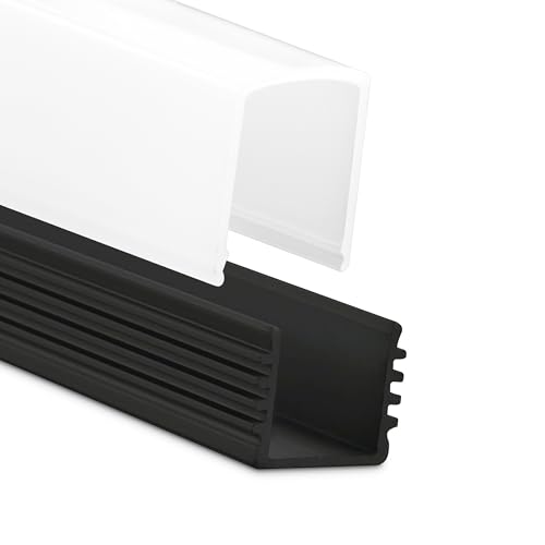 INNOVATE 2m Aluminium Profil - Alu Profil Schiene Leiste LED Streifen - U-Profile für LED Stripes LED Streifen (Alu U-Profil bis max. 12mm Breite schwarz - hohe milchige Abdeckung) von INNOVATE