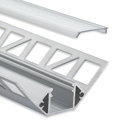 INNOVATE 2m LED Fliesenprofil - Aluminium Profil inkl. Cover - Fliesenleiste für LED Stripes bis 12mm - Indirekte Beleuchtung - Kantenschutz - Aluleiste – Wärmeableitung (Inneneck klar) von INNOVATE