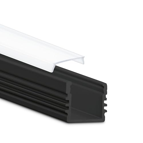 INNOVATE 2m LED Schiene - Aluminium Profil - Aluprofil für LED Stripes/Streifen - LED Kanal - ALU Leiste - (Alu Profil schwarz inkl. milchiger/opaler Abdeckung für LED Stripe/Strip) von INNOVATE