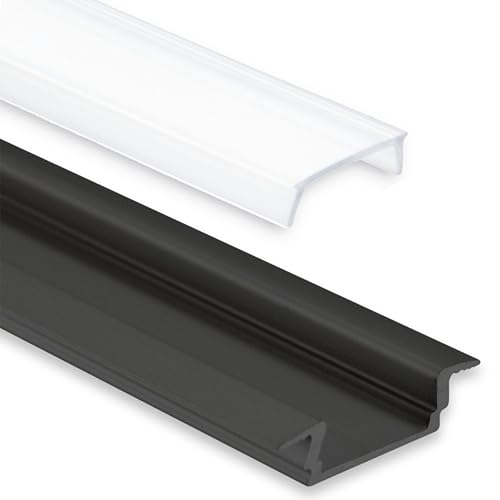 INNOVATE 2m LED Schiene - Aluminium T - Profil - Aluprofil für LED Stripes/Streifen - Alu Kanal - LED Leiste –(Alu T-Profil Mini 12mm schwarz - flache milchige Abdeckung) von INNOVATE