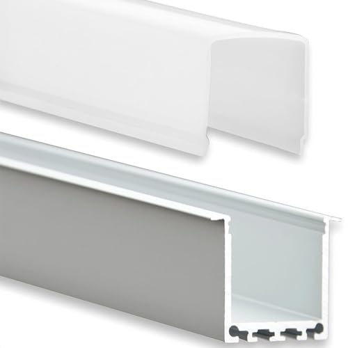 INNOVATE 2m LED Schiene - Aluminium T - Profil - Aluprofil für LED Stripes/Streifen - LED Leiste Alu T-Profil Maxi 24mm - hohe milchige Abdeckung von INNOVATE