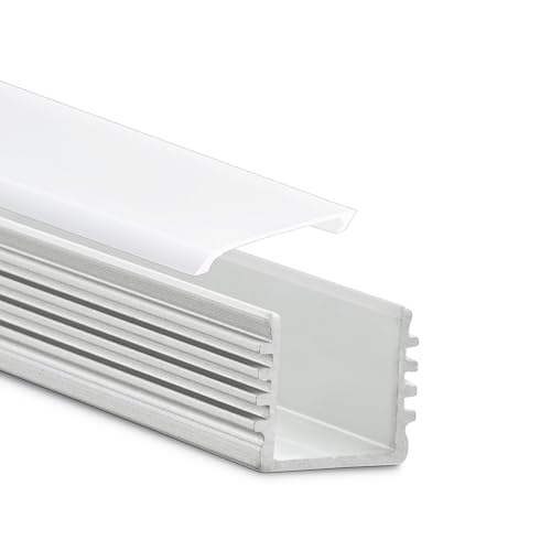 INNOVATE 2m LED Schiene - Aluminium U - Profil - Aluprofil für LED Stripes/Streifen - LED Kanal - ALU Leiste - (Alu U-Profil Maxi 12mm - flache milchige Abdeckung) von INNOVATE