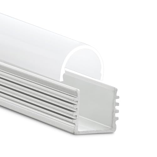 INNOVATE 2m LED Schiene - Aluminium U - Profil - Aluprofil für LED Stripes/Streifen - LED Kanal - ALU Leiste - (Alu U-Profil Maxi 12mm - runde milchige Abdeckung) von INNOVATE