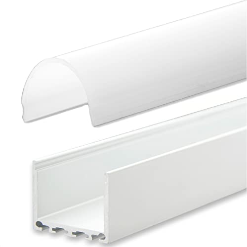 INNOVATE 2m LED Schiene - Aluminium U - Profil - Aluprofil für LED Stripes/Streifen - LED Kanal - ALU Leiste -(Alu U-Profil Maxi 24mm - runde milchige Abdeckung) von INNOVATE