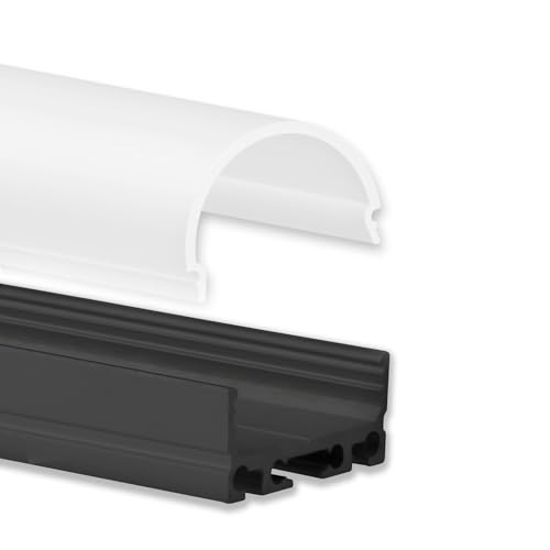 INNOVATE 2m LED Schiene - Aluminium U-Profil - Aluprofil für LED Stripes/Streifen - LED Kanal - ALU Leiste - 2000mmx26mmx12mm ALU Leiste (Schwarz, 17mm runde Abdeckung - satiniert/opal) von INNOVATE