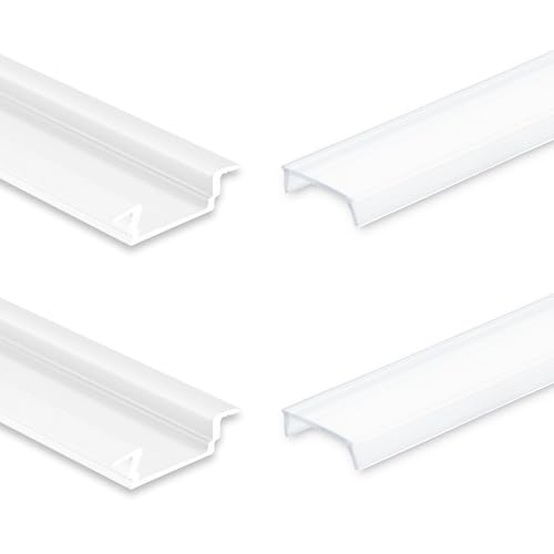 INNOVATE 2x LED Aluminium Profil 2m für LED Streifen bis 12mm Breite Aluprofil Unterputz indirekte Beleuchtung Profil Weiß Einbauprofil inkl. Diffusor Satiniert von INNOVATE