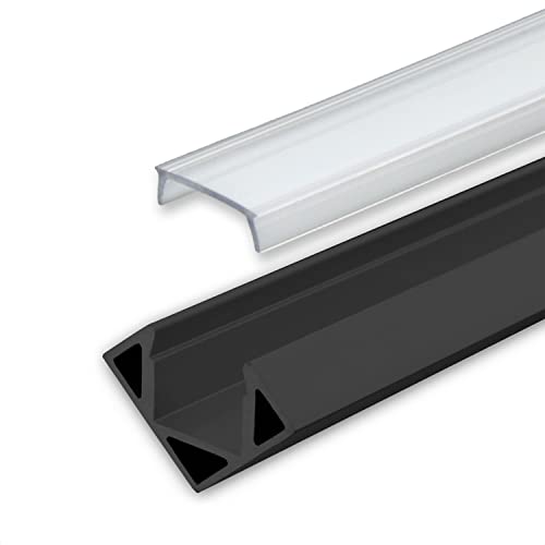 INNOVATE Aluminium - Alu Profil Streifen Leiste - Eckprofile für LED Stripes/Streifen (Eckprofil Alu schwarz 11mm - opale Abdeckung klar) von INNOVATE