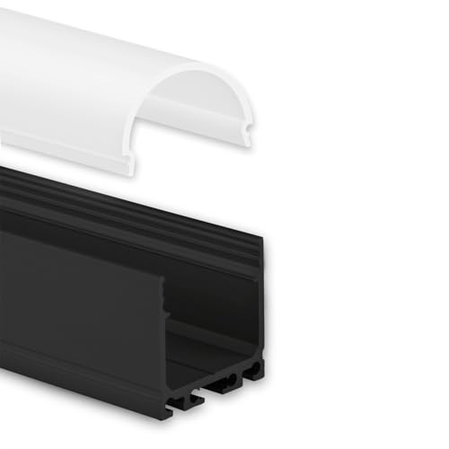 INNOVATE Aluminium - Alu Profil Streifen Schiene Leiste - U-Profile für LED Stripes/Streifen (Alu U-Profil Maxi 24 schwarz für LED Streifen bis 24mm + runder milchiger Abdeckung) von INNOVATE