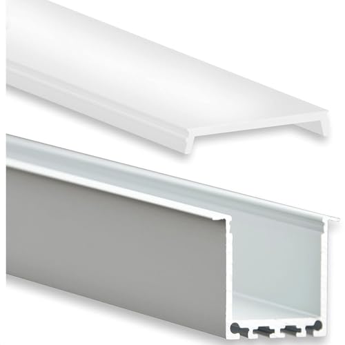 INNOVATE 2m LED Schiene - Aluminium T - Profil - Aluprofil für LED Stripes/Streifen LED Leiste Alu T-Profil Maxi 24mm - flache milchige Abdeckung von INNOVATE
