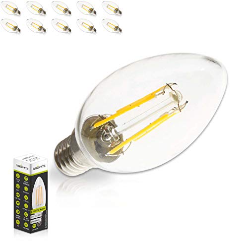 INNOVATE E14 LED Filament Glühfaden Lampe Birne Kerze / 4W - ersetzt 40W Glühlampe, Glas, warmweiss - 2700K, 450 Lumen, 360° Abstrahlwinkel (10 Stück E14 LED Leuchtmittel warmweiß) von INNOVATE