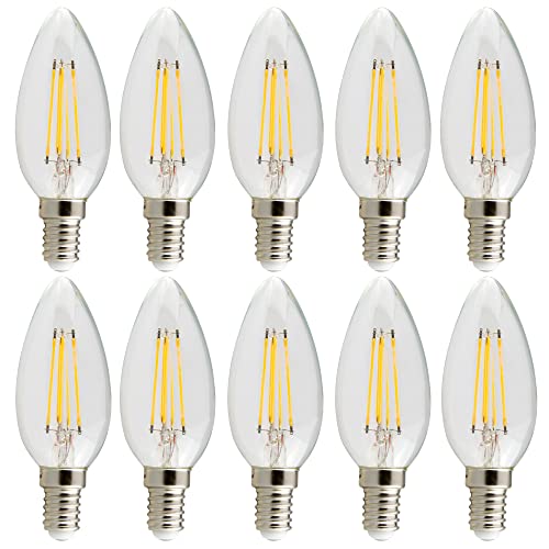 INNOVATE E14 LED Glühfaden Filament Kerze Lampe / 4 Watt - Ersatz für 30W Glühlampe, dimmbar, warmweiss - 2700K, Glas, 300 Lumen, 360° Abstrahlwinkel (10 Stück, E14 LED dimmbar warmweiß) von INNOVATE