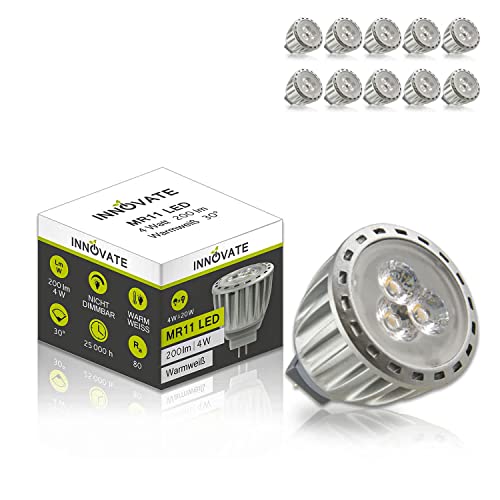 INNOVATE GU4 Sockel 12V ([10er Pack/Set] G4 LED Leuchtmittel MR11 Spot Lampe Strahler / 4W - Ersatz 10-15W, 200 Lumen, 30° Abstrahlwinkel, warmweiss - 3000K) von INNOVATE