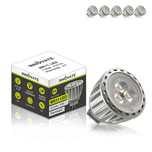INNOVATE GU4 Sockel 12V ([ 5er Pack/Set] G4 LED Leuchtmittel MR11 Spot Lampe Strahler / 4W - Ersatz 10-15W, 200 Lumen, 30° Abstrahlwinkel, warmweiss - 3000K) von INNOVATE