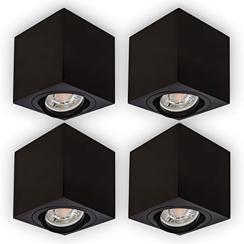 INNOVATE LED Aufbauspot 4 Stück [35° schwenkbare Aufbauleuchte Schwarz Eckig] kompakter Aufputz Deckenspot I moderner IP20 Aufbaustrahler GU10 Fassung I flacher LED Spot excl. Leuchtmittel von INNOVATE
