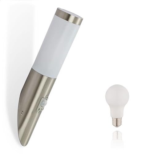 INNOVATE LED Außenlampe mit Bewegungsmelder IP44 | Wandlampe Outdoor | LED Gartenbeleuchtung außen | Außenleuchte wand mit Bewegungsmelder | Außenwandleuchten inkl. E27 Leuchtmittel 40CM Edelstahl von INNOVATE