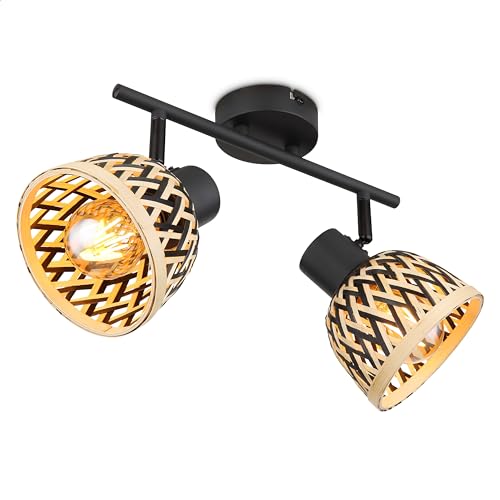 INNOVATE LED Deckenlampe Holz schwarz Deckenstrahler E27 Fassung 2x Spots Deckenleuchte schwarz Deckenstrahler Bambus Lampe Holz Deckenlampe Bambus 2 flammig schwarze Deckenlampe Wohnzimmer Lampe von INNOVATE