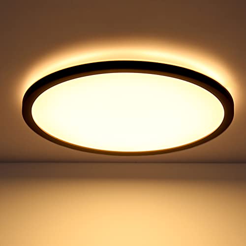INNOVATE LED Deckenleuchte Dimmbar mit Hintergrundbeleuchtung - IP44 dimmbar Deckenlampe Flach - Deckenleuchte für Badezimmer, Wohnzimmer, Schlafzimmer, Balkon, Küche | LED Lampe Schwarz, 18W Ø30cm von INNOVATE