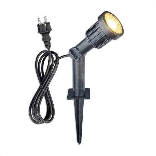 INNOVATE LED Strahler Außen 1 Stk. [LED Spots mit Stecker 230V IP 65 Kunststoff Spotlight inkl. Erdspieß Stecker Stromkabel Außenbereich] Gartenbeleuchtung mit Strom wetterfest I Outdoor und Garten von INNOVATE