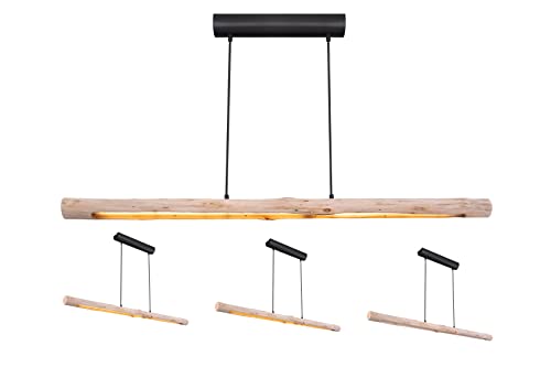 INNOVATE LED Pendelleuchte Holz 3 Stufen dimmbar ohne Dimmer – 120cm breite Hängelampe Holzbalken Rustikal - 3000K warmweiß Pendellampe Alu schwarz – 3 Step Dim Retro Hängeleuchte von INNOVATE