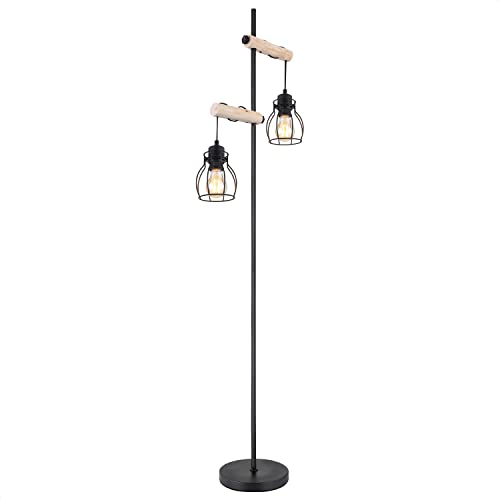 INNOVATE LED Stehlampe Schwarz Holz E27 Retro Standleuchte aus Stahl Stehleuchte Holz Industrial Ast Lampe Vintage Stehlampe Wohnzimmer 2 flammig mit Schalter von INNOVATE