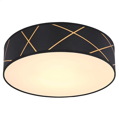 INNOVATE LED Textil Deckenleuchte Ø40cm Lampenschirm Schwarz Gold 10cm hohe Stoffschirm Lampe rund Ceiling light Stoff Deckenlampe Schlafzimmer LED Deckenleuchte Wohnzimmer LED Deckenleuchte Textil von INNOVATE