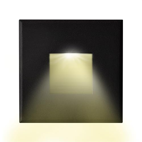 INNOVATE LED Treppenbeleuchtung 3W 140Lm | Wandleuchte Unterputzdose Lochausschnitt 59mm | LED Einbauleuchten ColorSwitch 3000-6000K | Wandeinbauleuchte 230V | Cover eckig schwarz Lichtform eckig von INNOVATE