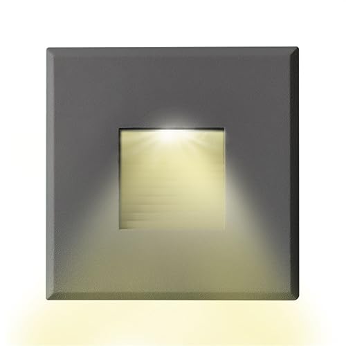 INNOVATE LED Treppenbeleuchtung IP44 3W 120Lm | Wandleuchte Unterputzdose Lochausschnitt 59mm | LED Einbauleuchten dimmbar 3000K | Wandeinbauleuchte 24V DC | Cover eckig silbergrau Lichtform eckig von INNOVATE