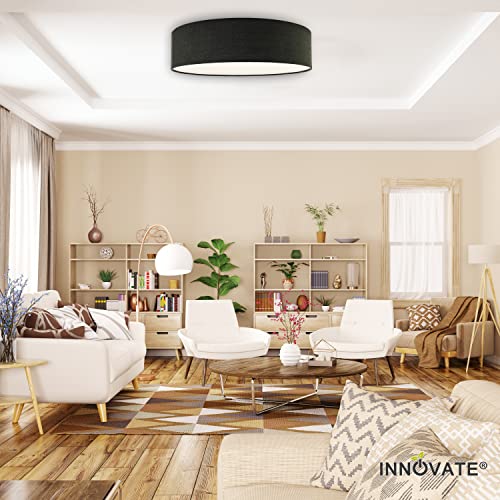 INNOVATE Textil Deckenleuchte Ø40cm E27 | Lampenschirm Grau | 10cm hohe Stoffschirm Lampe rund | Ceiling light | Stoff Deckenlampe Schlafzimmer | LED Deckenleuchte Wohnzimmer | (exkl. E27 LEDs) von INNOVATE