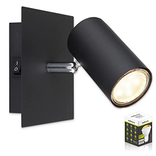 INNOVATE Wandleuchte mit Schalter | GU10 LED Spot schwenkbar | Aluminium Wandlampe Innen | Deckenstrahler dimmbar via Schalter | Lampe eckig inkl. 5W LED | Wandspot Schwarz von INNOVATE