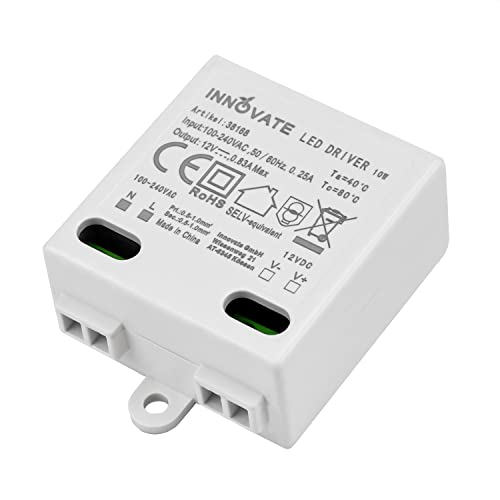 Innovate LED Trafo Mini 12V/DC, 0-10W - Mini Transformator - 12V Netzteil - LED Driver - Gleichstrom Treiber - Sehr klein und flach - Konstantspannung - Niedervolt - Elektronischer Transformator von INNOVATE