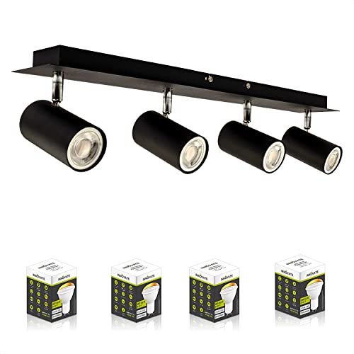 INNOVATE LED Deckenlampe 4 flammig | Spotleuchten & Spotbalken inkl. 5W Dim2Warm LED Leuchtmittel | LED Deckenleuchte schwenkbar | GU10 Deckenstrahler 230V Schwarz von INNOVATE