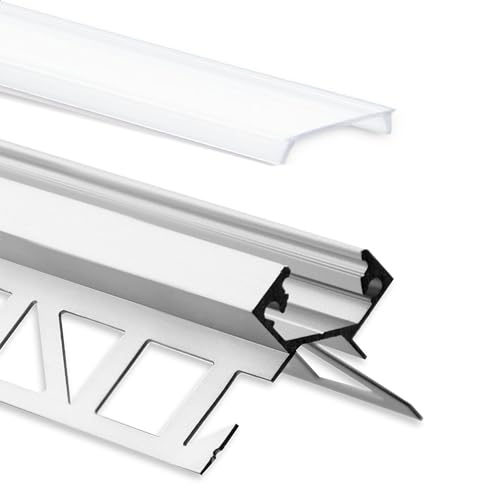 INNOVATE 2m LED Fliesenprofil - Aluminium Profil inkl. Cover - Fliesenleiste für LED Stripes bis 12mm - Indirekte Beleuchtung - Kantenschutz - Aluleiste – Wärmeableitung (Ausseneck milchig) von INNOVATE