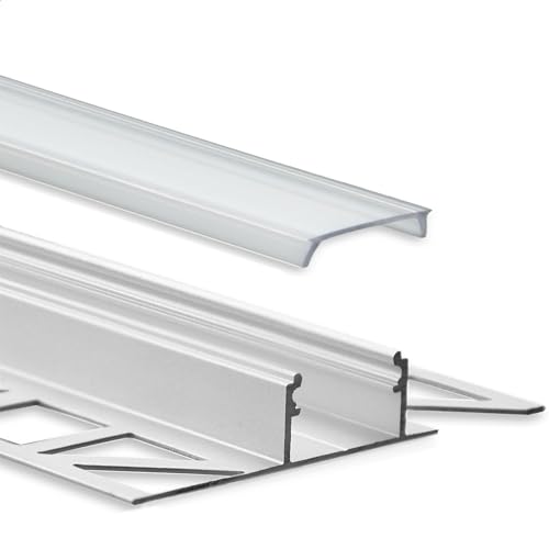 INNOVATE LED Fliesenprofil Alu Profil 2 Meter inkl. Abdeckung - Fliesen - Aluminium für LED Streifen bis 12mm Breite - 2000mm Länge (T Profil Fliesen - klare Abdeckung) von INNOVATE