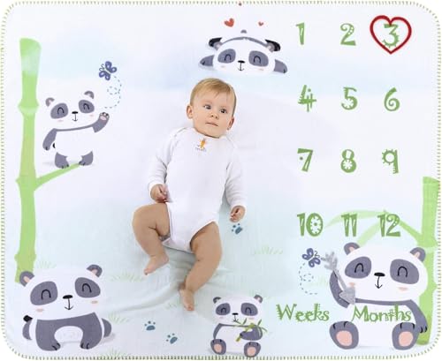 Babydecke Meilensteine Decke Baby Kuscheldecke Kuschelige Decke Fleecedecke Schmusedecke Erstlingsdecke Erstausstattung Geschenke Geburt Für Die Mutter Mädchen & Junge 120 * 100cm (Panda) von INNObeta