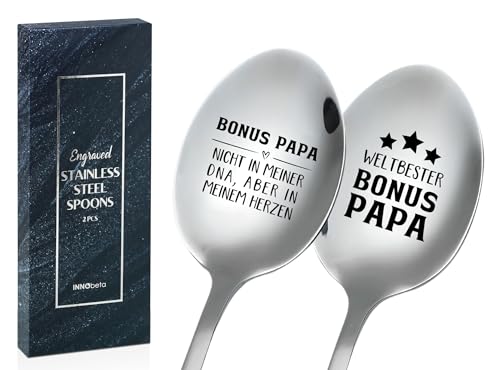 Vatertagsgeschenk, Bonus Papa Geschenk, Geburtstagsgeschenk für Bonus Papa, 2 Stücke Eislöffel mit Gravur, Gestaltung Edelstahl - Weltbester Bonus Papa von INNObeta