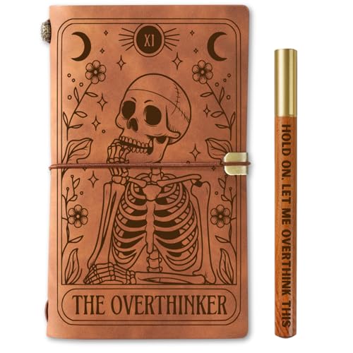 InnoBeta Overthinker Tarot Card Notebook Journal & Pen Set, Witchy Gothic Goth Skull Stuff Gifts for Men & Women, Leather with Faith Message Refillable Notebook, Travel Diary, 7.8x5 Inches von INNObeta