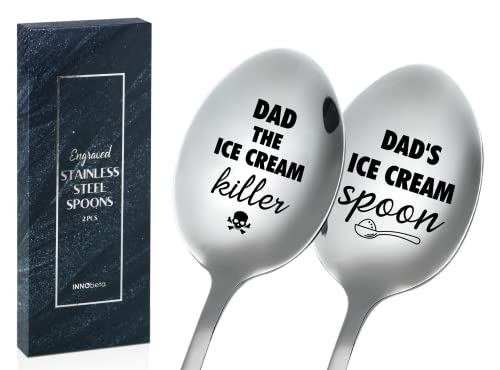 Lustiges Vatertagsgeschenk für Vater, 2 Stück gravierte Eislöffel, Vater der Eiscreme-Killer, Vater Eislöffel, personalisierte Kaffeelöffel, Edelstahl, Geschenke von Tochter oder Sohn von INNObeta